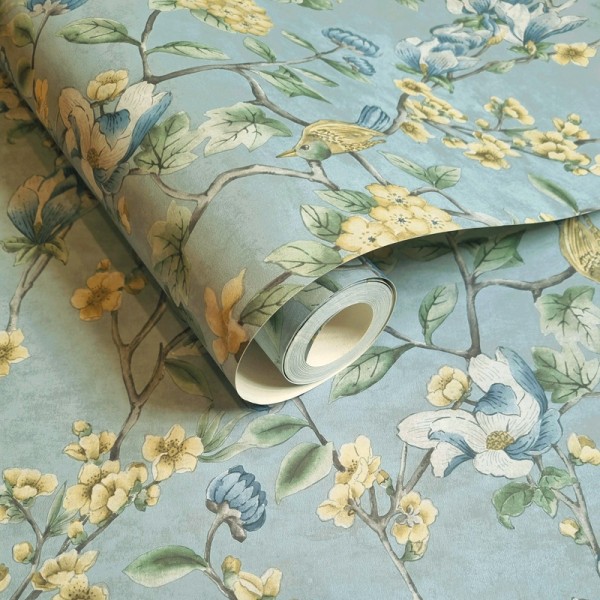 Paper pintat FLORS AMB OCELLS BLAU I VERD