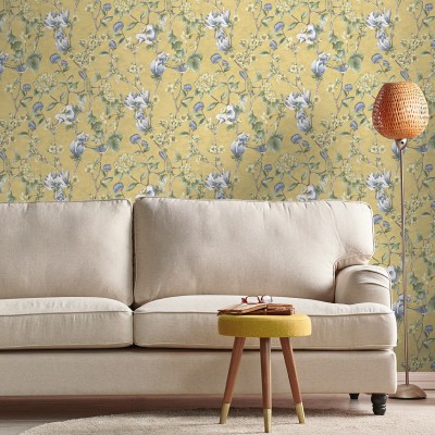 Paper pintat FLORS AMB OCELLS OCRE I BLAU 2