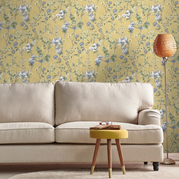 Paper pintat FLORS AMB OCELLS OCRE I BLAU