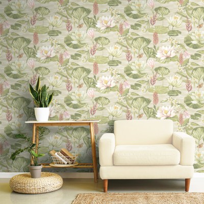 Papel de parede LÍRIO DE ÁGUA VERDE BEGE