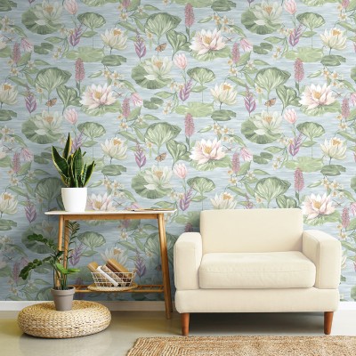 Papel de parede LÍRIO DE ÁGUA AZUL VERDE 2