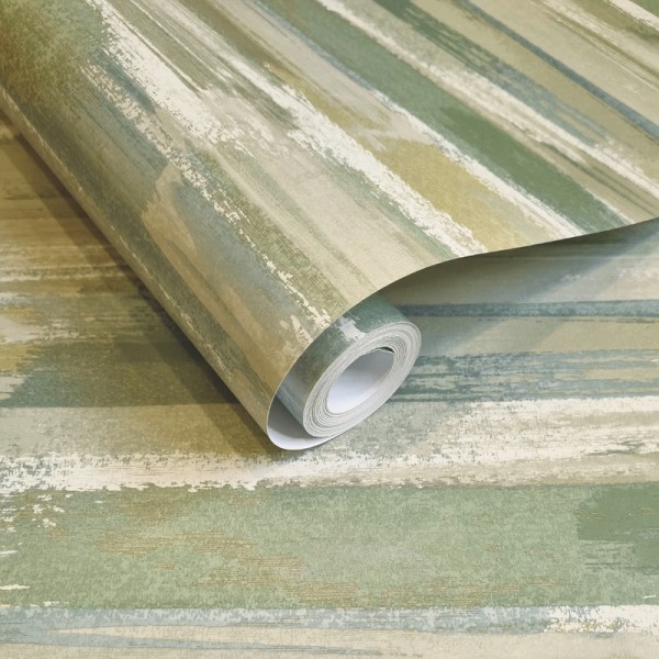 Papel de parede ACUARELA PINCELADAS VERDE OCRE