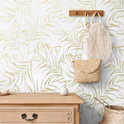 Papel de parede FOLHAS TROPICAIS DOURADAS