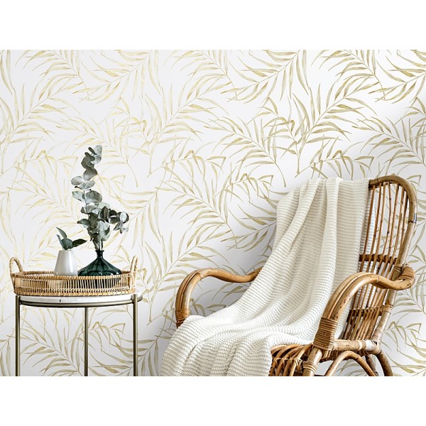 Papel de parede FOLHAS TROPICAIS DOURADAS