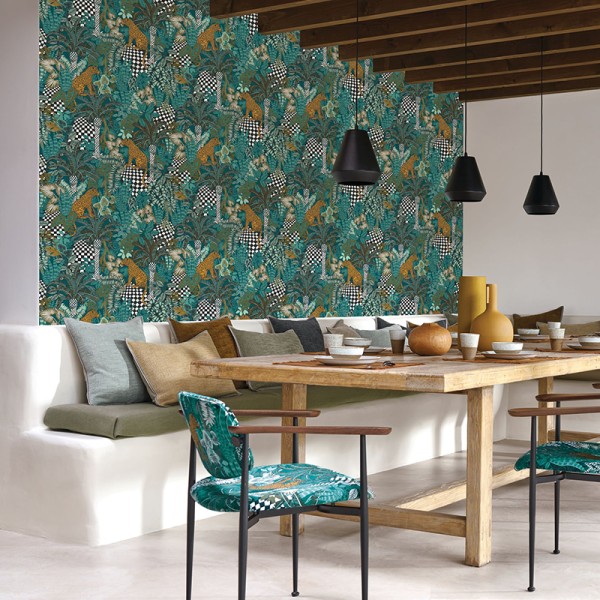 Papel de parede SELVA ÉTNICA TURQUESA Papel de parede SELVA ÉTNICA TURQUESA