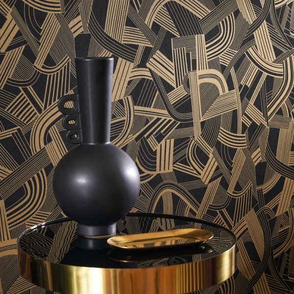 Papel pintado MÚSICA AÑOS 20 DORADO Y NEGRO TWNT_8869_92_29