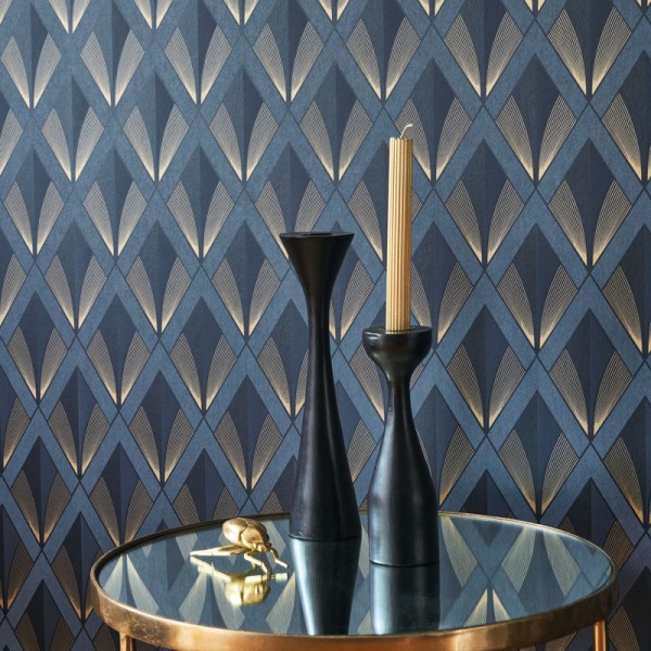 Paper pintat CHRYSLER ART DECO BLAU DAURAT TWNT_8867_64_14 Paper pintat CHRYSLER ART DECO BLAU DAURAT TWNT_8867_64_14