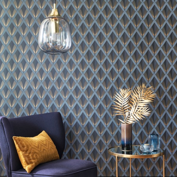 Paper pintat CHRYSLER ART DECO BLAU DAURAT TWNT_8867_64_14 Paper pintat CHRYSLER ART DECO BLAU DAURAT TWNT_8867_64_14