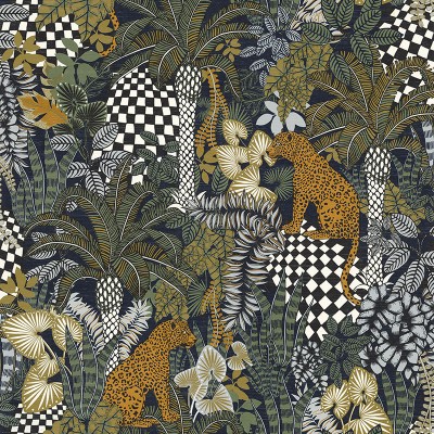 Papel pintado JUNGLA ÉTNICA NEGRO Y VERDE Papel pintado JUNGLA ÉTNICA NEGRO Y VERDE