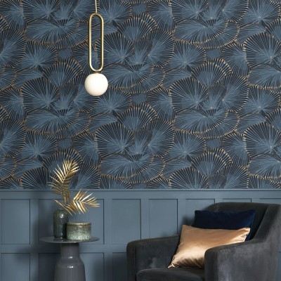 Papel de parede LEQUES AZUL E DOURADO TWNT_8864_64_84