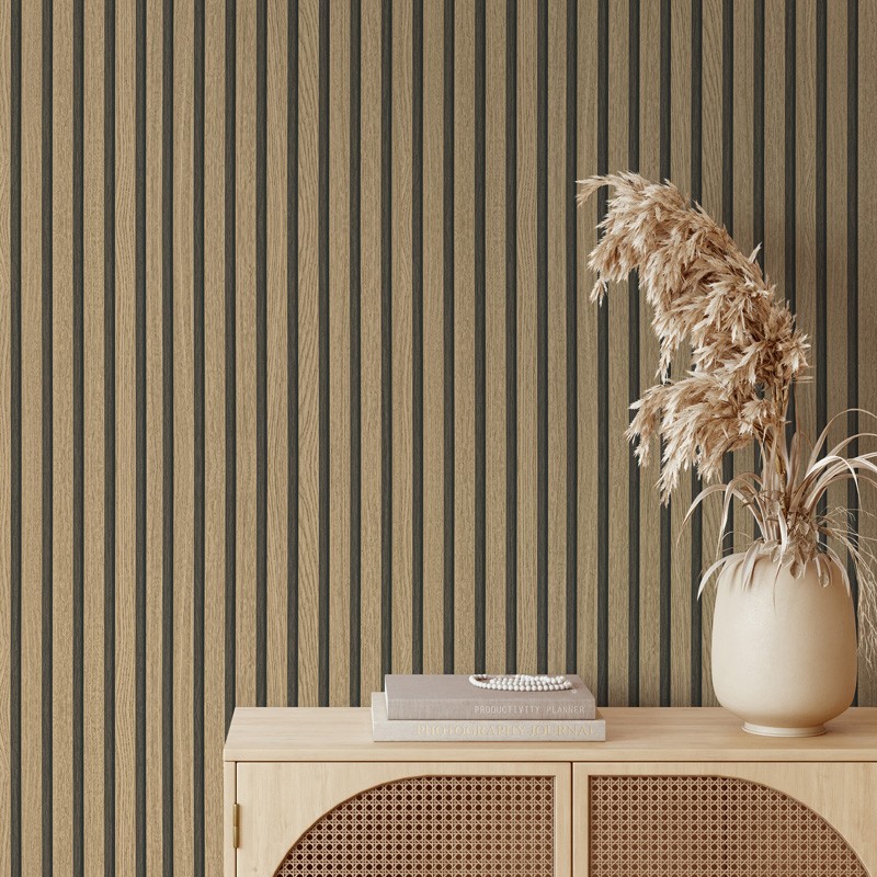Papel pintado listones de madera recibidor