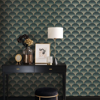 Papel pintado ESCAMAS DORADO Y VERDE TWNT_8866_75_55 2