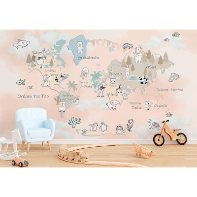 Mural Infantil Mapa Exploradores Rosa VCME-101 Mural Infantil Mapa Exploradores Rosa VCME-101