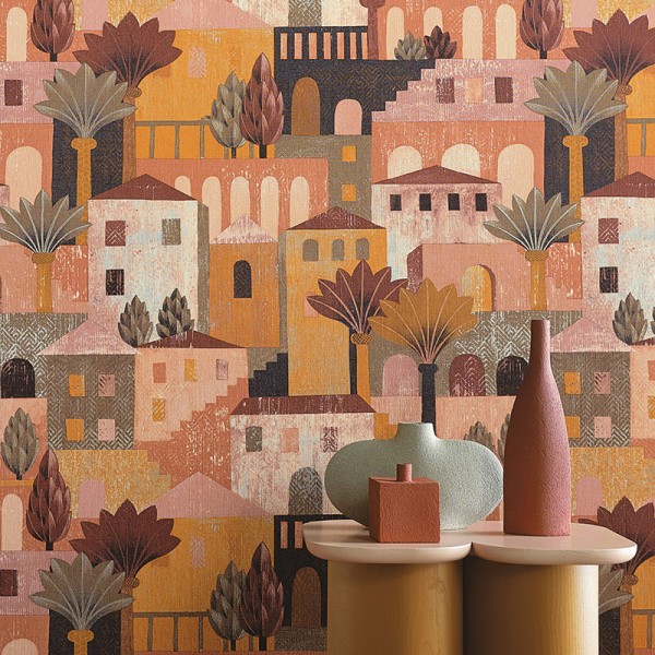 Papel de parede ALDEIA MEDITERRÂNEA OCRE Papel de parede ALDEIA MEDITERRÂNEA OCRE