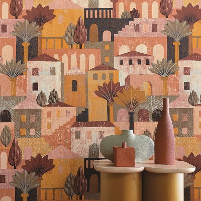 Paper pintat POBLE MEDITERRANI OCRE Paper pintat POBLE MEDITERRANI OCRE