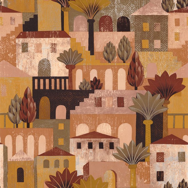 Papel pintado PUEBLO MEDITERRÁNEO OCRE