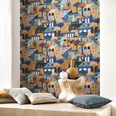 Papel pintado PUEBLO MEDITERRÁNEO AZUL Papel pintado PUEBLO MEDITERRÁNEO AZUL