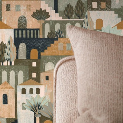 Papel pintado PUEBLO MEDITERRÁNEO VERDE Papel pintado PUEBLO MEDITERRÁNEO VERDE