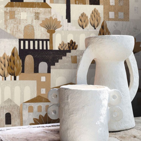 Papel pintado PUEBLO MEDITERRÁNEO BEIGE Papel pintado PUEBLO MEDITERRÁNEO BEIGE