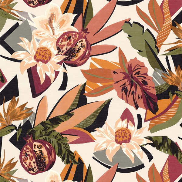 Papel de parede VEGETAÇÃO TROPICAL LARANJA E BRANCO