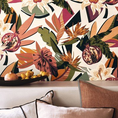 Papel pintado VEGETACIÓN TROPICAL TEJA Y BLANCO