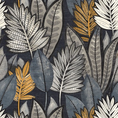 Papel de parede FOLHAS DE PALMEIRA CINZA E AZUL