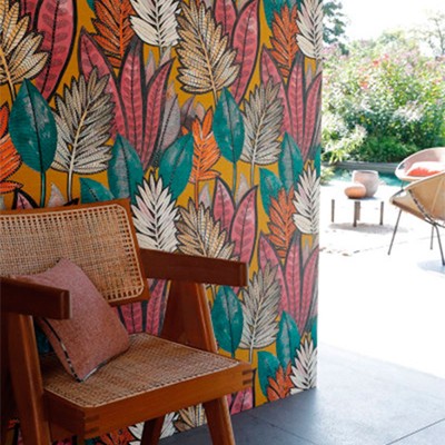 Papel de parede FOLHAS DE PALMEIRA VERMELHO E OCRE Papel de parede FOLHAS DE PALMEIRA VERMELHO E OCRE
