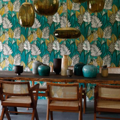 Papel pintado HOJAS DE PALMA TURQUESA