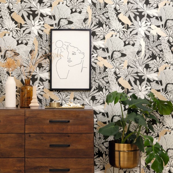 Paper pintat RIVIERA TROPICAL BLANC I NEGRE