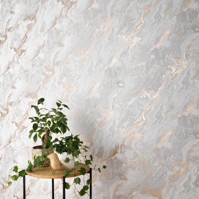 Papel pintado efecto mármol dorado cobrizo 2