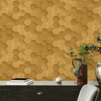Papel de parede 3D Colmeia Ouro 2