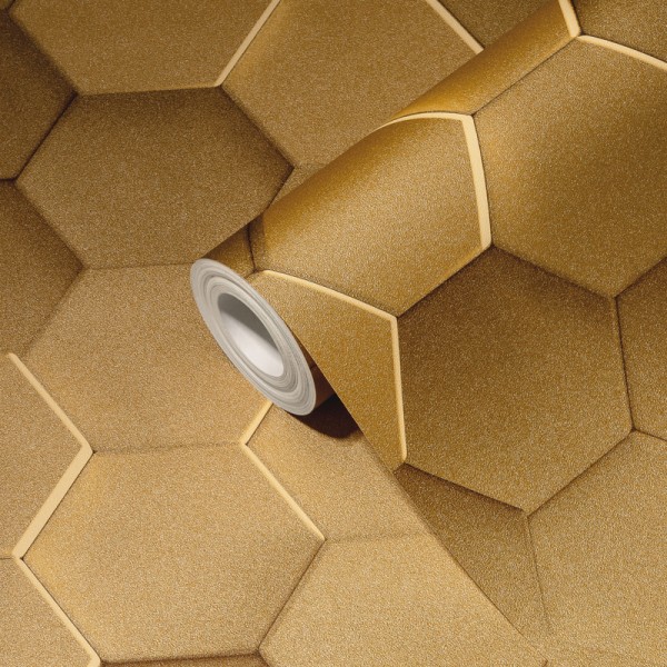 Papel de parede 3D Colmeia Ouro