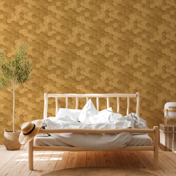 Papel de parede 3D Colmeia Ouro