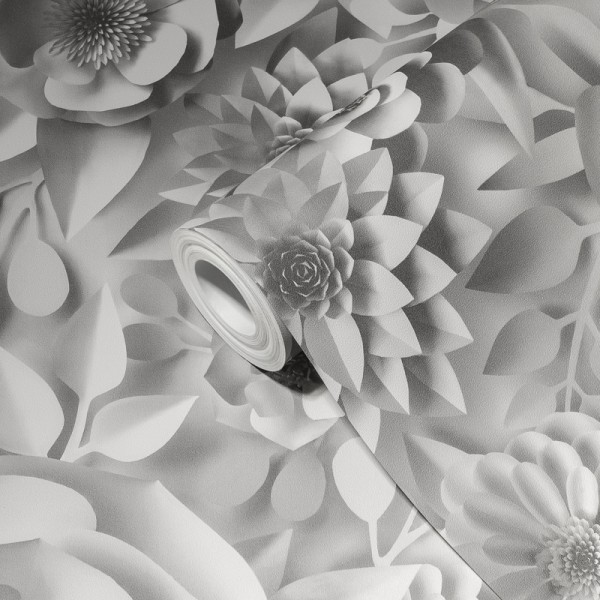 Paper pintat Flors 3D Gris