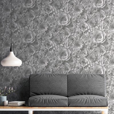 Papel pintado Flores 3D Gris
