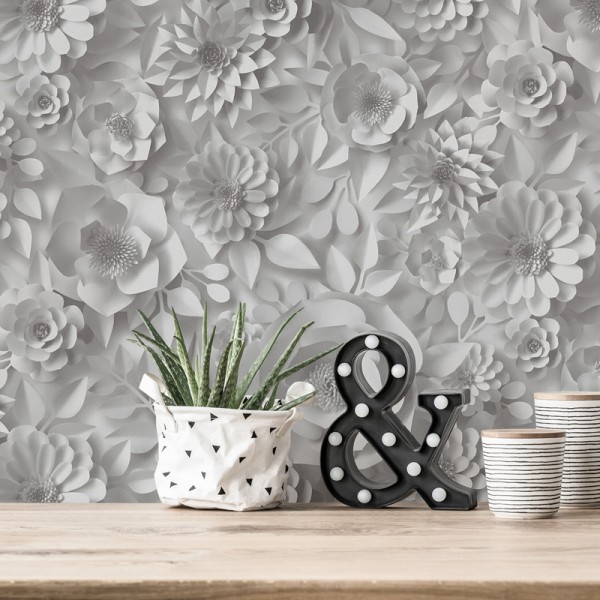 Paper pintat Flors 3D Gris
