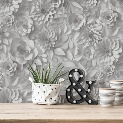 Paper pintat Flors 3D Gris