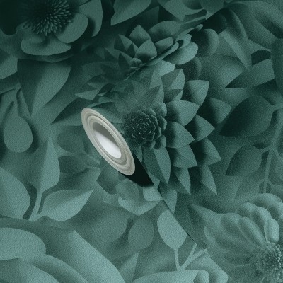 Papel pintado Flores 3D Verde