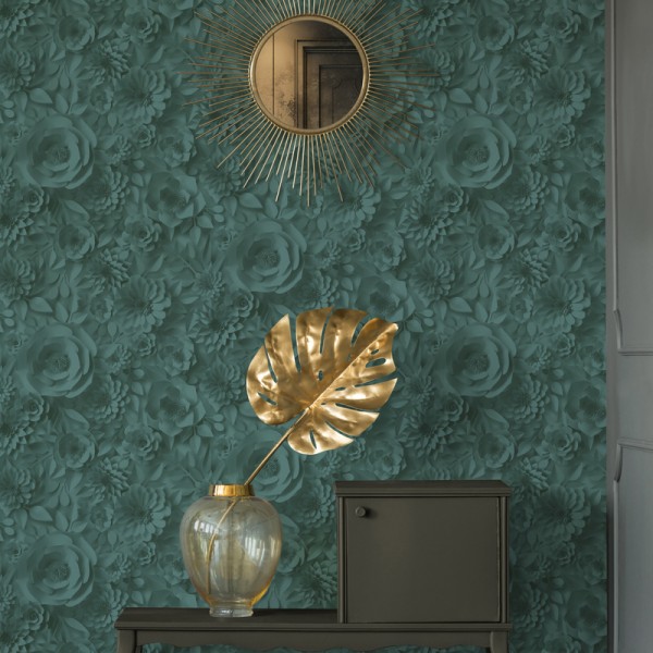 Papel pintado Flores 3D Verde