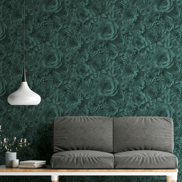 Papel pintado Flores 3D Verde
