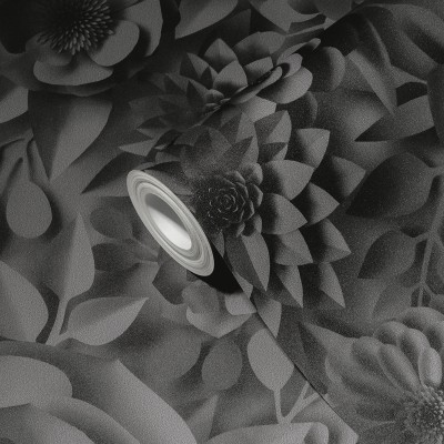 Papel de parede Flores 3D Preto