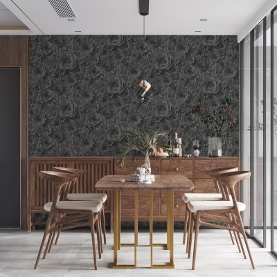 Papel de parede Flores 3D Preto