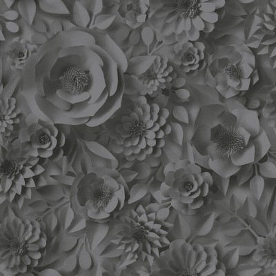 Papel pintado Flores 3D Negro