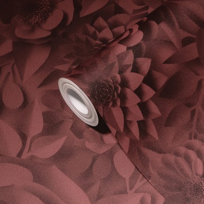 Papel de parede Flores 3D Borgonha