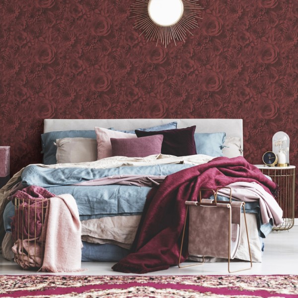 Paper pintat Flors 3D Bordeus Paper pintat Flors 3D Bordeus