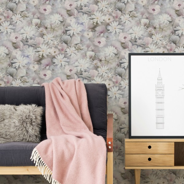 Papel de parede Flores Primavera Cinza