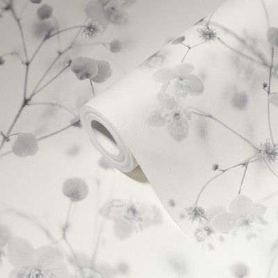 Papel pintado Flores Efecto Profundidad Grises