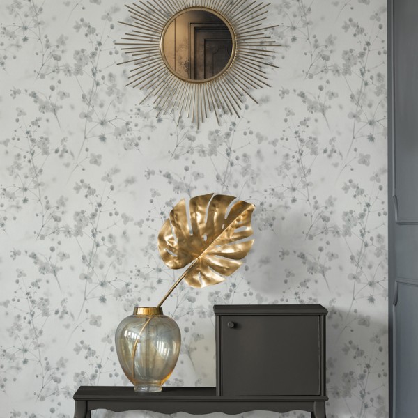 Papel pintado Flores Efecto Profundidad Grises