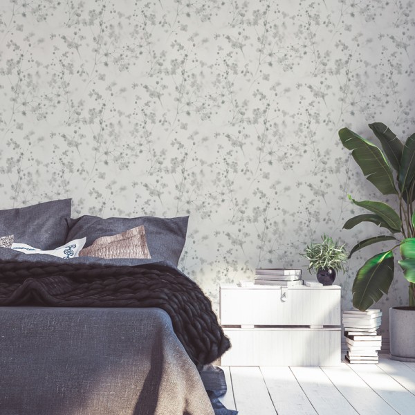 Papel de parede Flores Efeito Profundidade Cinza Papel de parede Flores Efeito Profundidade Cinza