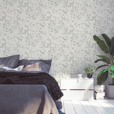 Papel pintado Flores Efecto Profundidad Grises